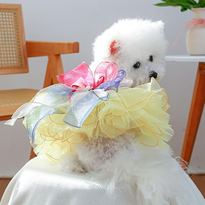 ANIAC Elegant Dog Dress for Small Dogs Girls, Bow Knot Puppy Clothes Female, Cat Princess Tutu Dress, Formal Pet Pary Outfit for Wedding Birthday Valentines (Yellow, X-Large)