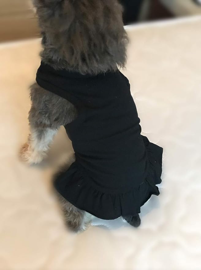 Pet Clothes Small Dog Clothing Blank Color Sport Dress T-Shirts Tee Dresses Tanks Top for Small Size Female Dogs Summer Spring Pet Costumes 100% Cotton (S, Black)