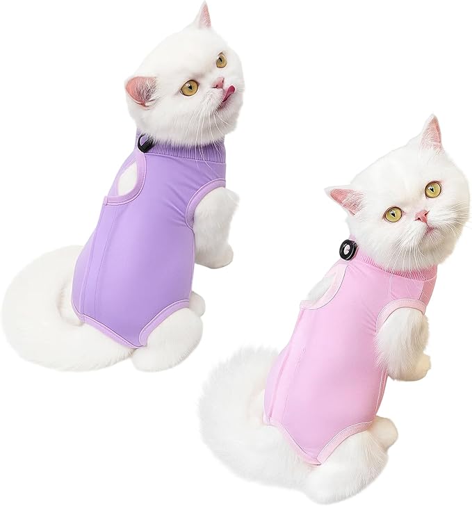 2-Pack Spay Suit for Female Cat, Cat Post Surgery Suit, Soft Recovery Garment, Breathable Fabric for Comfortable Healing