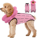 EMUST 2PCS Cat Recovery Suit and Cat Surgery Suit, Cotton Breathable Cats Spay Recovery Suit, Adjustable Cute Flower Neck for Cats 8-16lb(Pink, L)