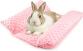 Rabbit Bed, Soft Dot Fleece Bunny Mat, 17x17In Small Animal Pillow for Guinea Pig, Reversible, Washable Pet Cushion Pastel Pink
