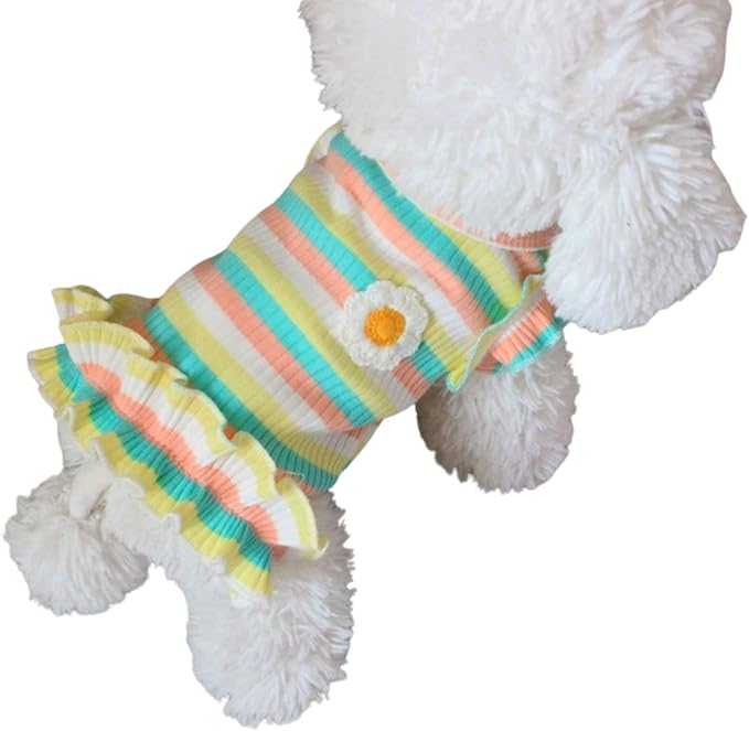 Dog Rainbow Stripe Dress Summer Cat Outfits Soft Breathable Cotton Outfits Clothes for Small Medium X-L XX-L Girls Puppy Lightweight Pet Dresses