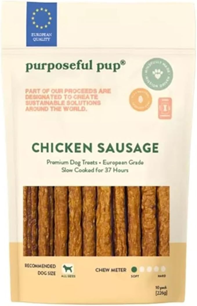 Chicken Sausage Dog Treats – All Natural, Single Ingredient, Grain-Free Chews for Dogs | Premium European Quality | High-Protein, Air-Dried, Healthy Snack (10 Pack, Chicken)
