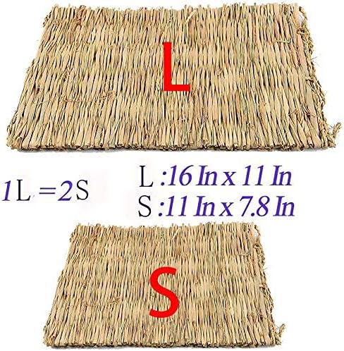 Hamiledyi Rabbit Grass Mat 4PCS Large Woven Bed Mat for Small Animal Bunny Bedding Nest Chew Toy Bed Play Toy for Guinea Pig Parrot Rabbit Bunny Hamster Rat