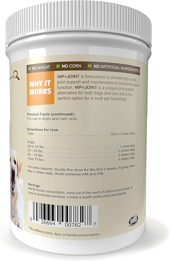 Pet Naturals Hip and Joint Supplement with Glucosamine, Green-Lipped Mussel, and Chondroitin for Dogs and Cats, Duck Flavor, 160 Chews