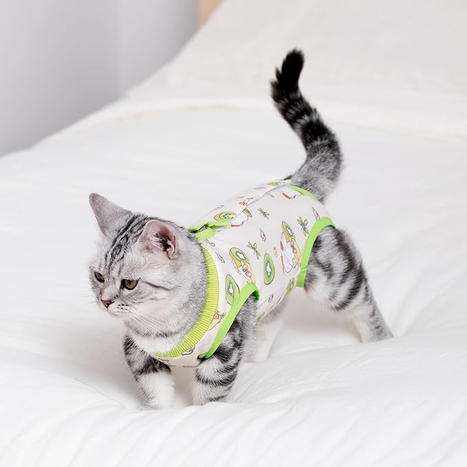 Cat Recovery Suit After Surgery, Anti Licking Onesie Postoperative Shirt for Female Spay Male Neuter, Soft Breathable Bodysuit Pajamas for Abdominal Wound Kitten E-Collar & Cone Alternative