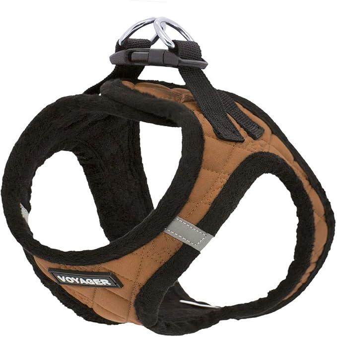 Best Pet Supplies - All Weather Plush, Reflective, No Pull Harness for Small, Medium Dogs, Cats - Secure with Hook & Loop Fastener, Buckle, Double D-Rings - Beige Plush, L