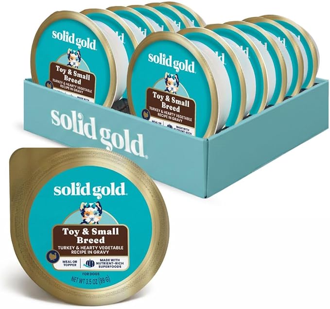 Solid Gold Lil' Boss Wet Dog Food, Turkey and Hearty Vegetable Recipe, Puppy & Adult Dogs of All Activity Levels, Toy and Small, 3.5 oz Cup, 12 Count