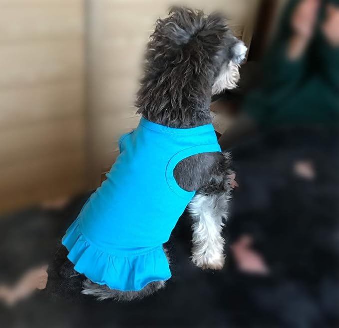 Pet Clothes Small Dog Clothing Blank Color Sport Dress T-Shirts Tee Dresses Tanks Top for Small Size Female Dogs Summer Spring Pet Costumes 100% Cotton (XS, Lake-Blue)