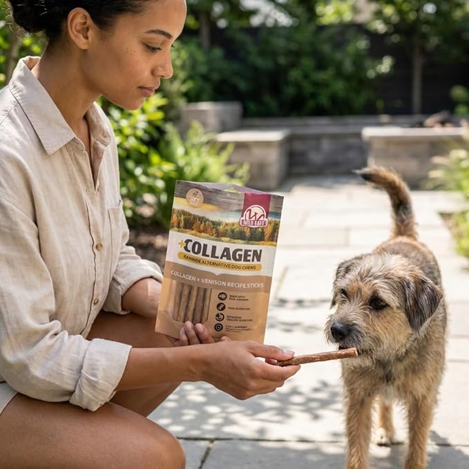 Wild Eats Venison Collagen Sticks for Dogs (15 Pack, 1 cm Wide) Long Lasting Dog Chews No Hide Dog Treat Bully Stick Alternative, Rawhide Free, Grain Free, High Protein