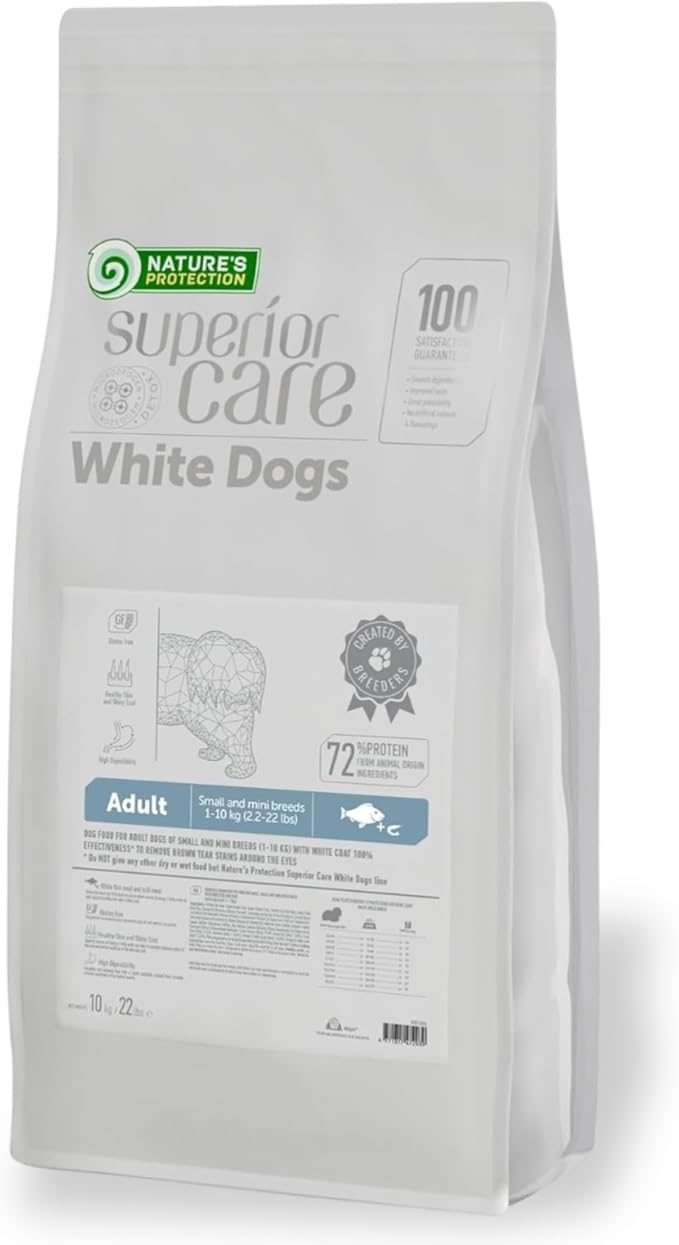 Nature's Protection Dry Dog Food for Small Breed - High Protein, Grain-Free Anti-Tear Stain Diet for White & Light Fur Adult Dogs, Small Bites Kibble (Superior Care - White Fish, 22 lb)