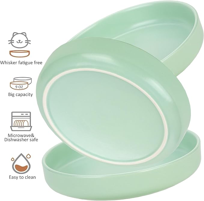 Ceramic Cat Bowls,Shallow Cat Dishes for Food and Water, 6 inch Matte Finish Wide Cat Food Bowl,Whisker Fatigue Free Pet Puppy Kitten Bowl Set of 3,Dishwasher Safe