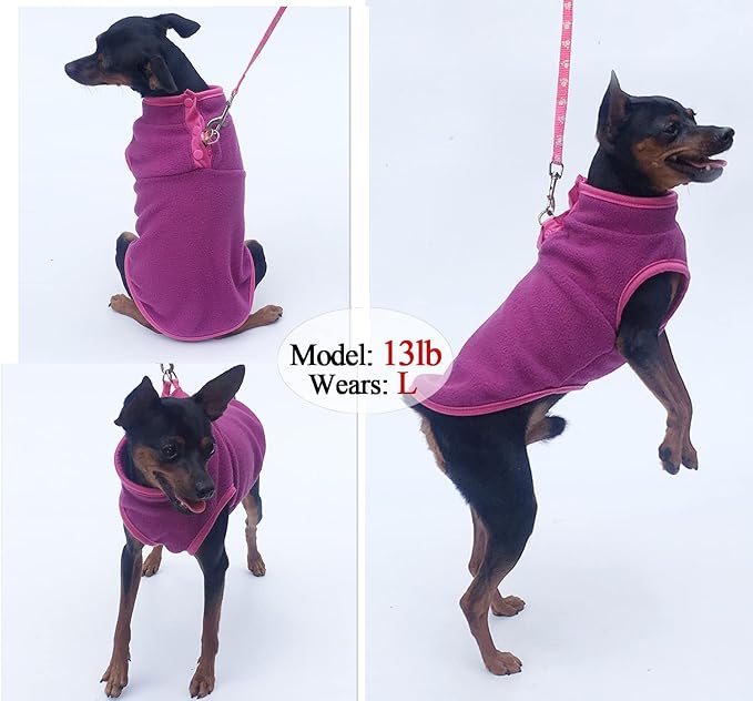 Tealots 2 Pack Dog Fleece Vest Sweater, Warm Pullover Puppy Jacket, Autumn Winter Cold Weather Coat Clothes, Pet Stretch Apparel with Buttons Costumes for Small Medium Dogs Cats (Large) Fuchsia+Gray
