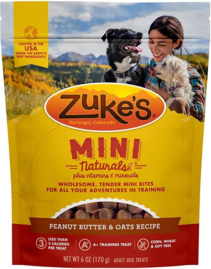 (4 Pack) Zukes Mini Naturals Healthy Moist Dog Training Treats Variety Pack (6oz Each) - Chicken, Beef, Salmon, and Peanut Butter with 10ct Pet Wipes