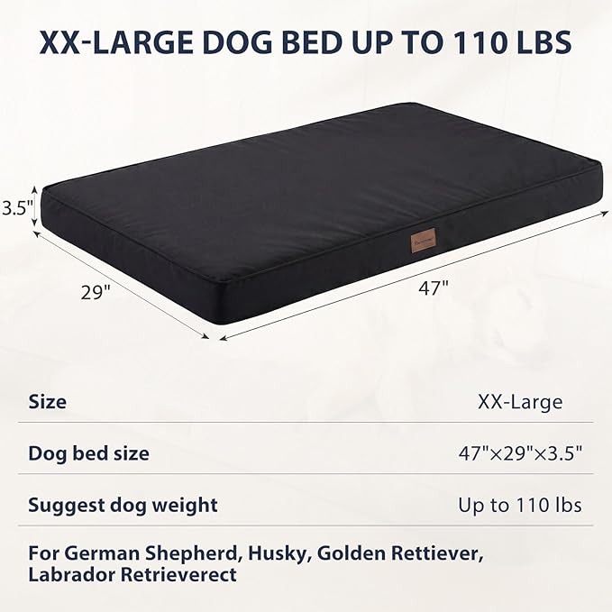 BFPETHOME Outdoor Dog Beds for Large Dogs, Waterproof Dog Bed for Medium, Large, Extra Large Dogs, Orthopedic Pet Bed with Removable Washable Cover, Egg Crate Foam Pet Bed Mat. (47 x 29in, Black)