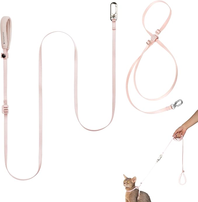 Cat Harness and Leash Set, Escape Proof Cat Harness Lightweight Leash with Padded Handle, Adjustable Leash Harness for Kitten>4lbs Small Large Cats Walking Training (Blush Pink, L)