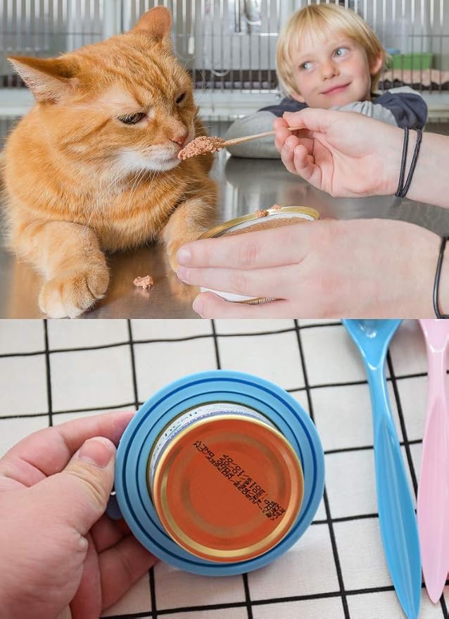 Comtim Pet Food Can Cover Silicone Can Lids for Dog and Cat Food(Universal Size,One fit 3 Standard Size Food Cans) (Blue/Orange)