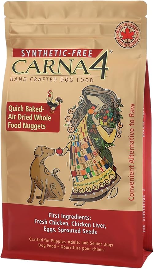 CARNA4 Air Dried Dog Food, Chicken Recipe, Quick Baked Whole Food Nutrition with Sprouted Seeds, Natural Probiotics & Enzymes, No Synthetics - 3 Pound