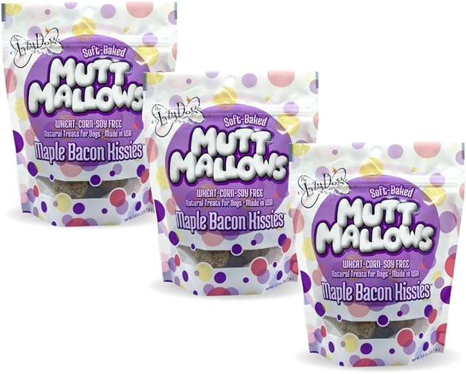 The Lazy Dog Cookie Co. Soft Dog Treats, Mutt Mallows Maple Bacon Kissies, for Small, Medium and Large Dogs, Wheat-Free, Baked in The USA, 5 oz. (Pack of 3) Bacon