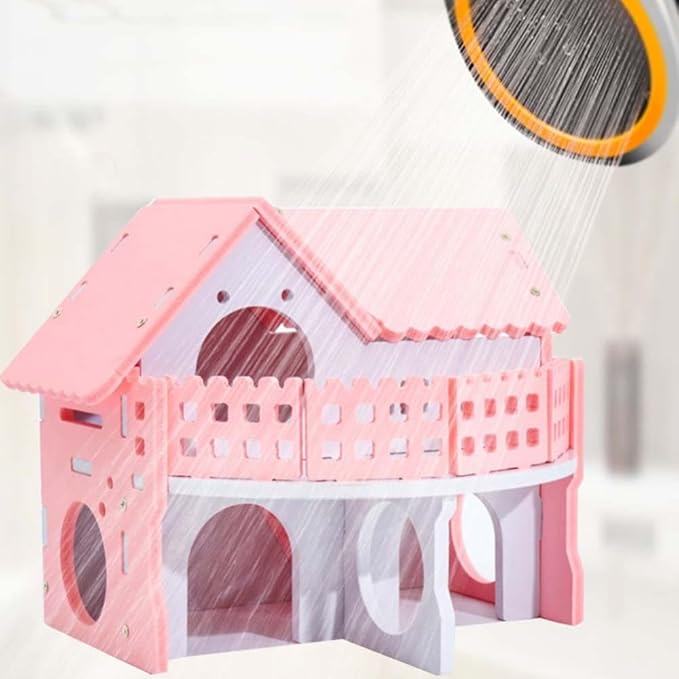 Hamster Cage Double Deck Hamster Nest Villa House Small Pet Cage Toy Pink Cottage with Stairs