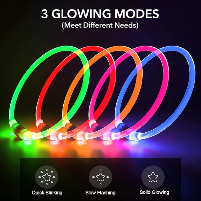 BSEEN Light Up Dog Collar - Type-C Rechargeable LED Dog Collar - 360° Glow in the Dark Pet Collar for Small Medium Large Dogs, TPU Cuttable Puppy Collar Safety Dog Lights for Night Walking (Red 70cm)