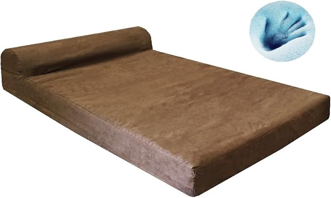 Dogbed4less Premium HeadRest Pillow Orthopedic Cool Memory Foam Dog Bed for Large Dogs, Waterproof Lining with Washable Suede Brown Cover, XXL 55X37