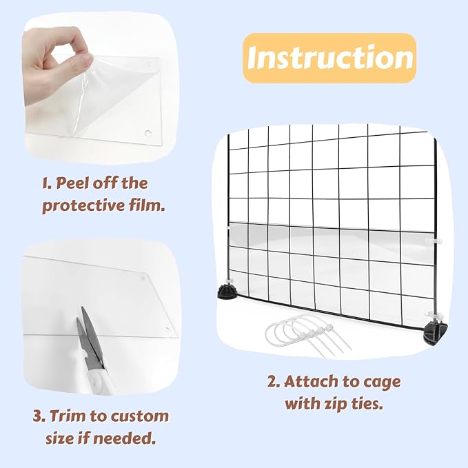 12 Pcs Cage Guard 11.8"x4.7" with Zip Ties Scatter Guard Clear Cage Liner Flexible Side Lining for Rabbit Guinea Pig C&C Metal Wire Playpen