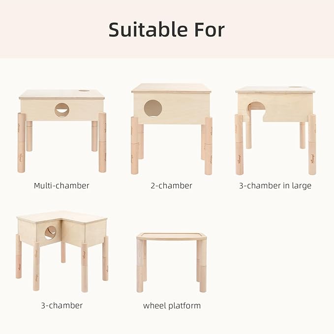 Niteangel Set of Beech Stilts for Elevating & Safely Setting Niteangel Multi-Chamber Series Maze House or Hamster Wheel Platform (Set of 4 Extended Stilts (5.1'' H))