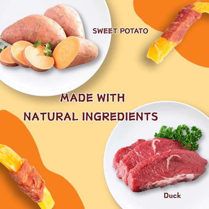 Duck Wrapped Sweet Potato Dog Treats, Grain-Free Novel Protein Chewy Snacks, Real Duck & Vegetable Treats for Sensitive Dogs, 14.11 Ounce