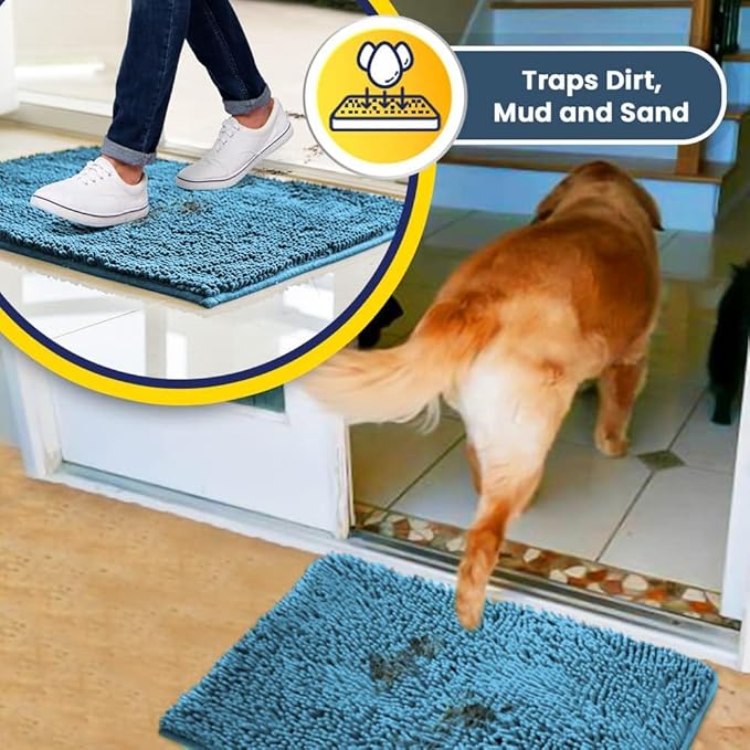Muddy Mat® | Super Absorbent Door Mat Indoor, Microfiber Quick Dry Chenille Entryway Rug, Non-Slip Front Door Mat, Indoor Mats for Entryway, Machine Washable Pet Rug, Sky Blue 35"x60"