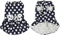 Cute Polka Dots Cat Small Dog Dress with Bow Tie Summer Clothes with D-Ring on The Back for Puppy Cat(Navy with White Dots, Small)