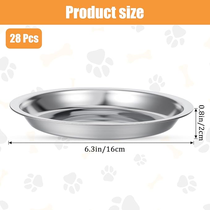Kifmurase 28Pcs Stainless Steel Cat Bowls, 6.3 Inch Cats Feed Bowl for Indoor, Shallow and Wide Wet Food Plate, Pet Feeding Whisker Fatigue Relief Pet Plate, Feeding Dishes for Dogs Cats