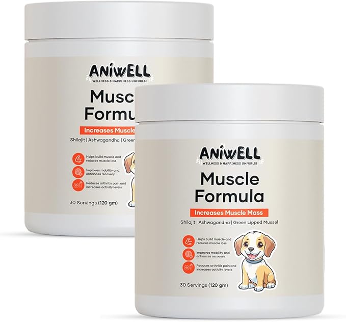 Muscle Formula for Dogs – Hip and Joint Supplement with Glucosamine for Dogs, & Green Lipped Mussel | Ashwagandha & Shilajit | Dog Joint Supplement for Small, Medium & Large Dogs (Pack of 2)