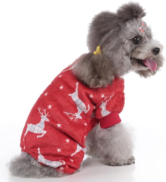 XIAOYU Christmas Dog Pajamas Soft Warm Pet Clothes Cat Apparel Winter Holiday Costumes for Small Dog Cat, Christmas Deer, M