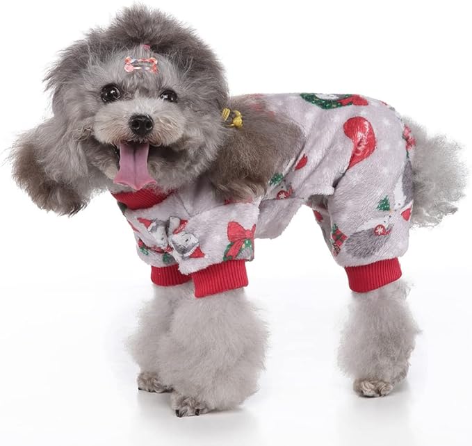 XIAOYU Christmas Dog Pajamas Soft Warm Pet Clothes Cat Apparel Winter Holiday Costumes for Small Dog Cat, Hedgehog, XL