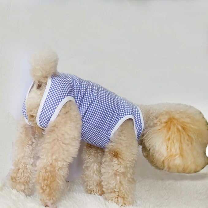 Dog’s Recovery Suit Post Surgery Shirt for Puppy, Wound Protective Clothes for Little Animals(Blue White Plaid-XL)
