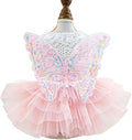 ANIAC Butterfly Dog Dress with Pink Tutu Funny Dog Clothes with Wing Girl Puppy Dress for Small Dogs Pet Butterfly Costume Holiday Cat Outfit for Halloween Birthday Wedding (Pink, X-Large)