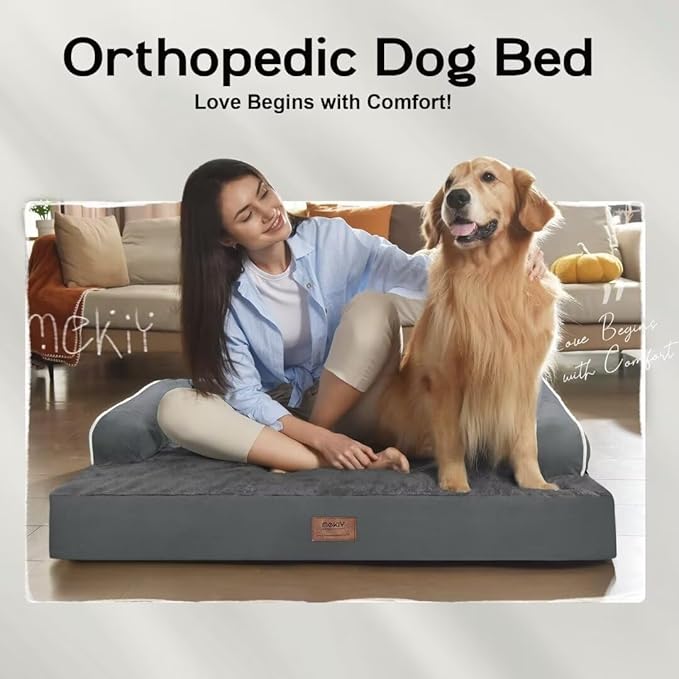Extra Large Dog Bed-Orthopedic Waterproof XL Dog Bed for XLarge Extra Big Dogs - Foam Couch Sofa Washable with Removable Cover-Dark Grey