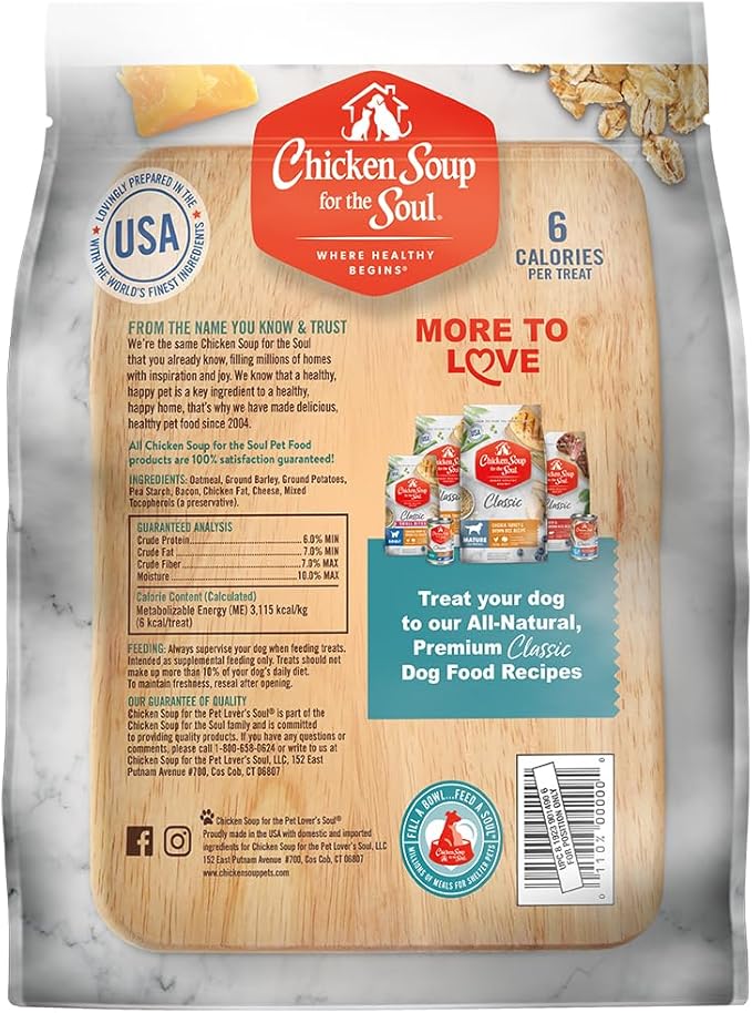 Chicken Soup for the Soul All Natural Premium Crunchy Bites Dog Treats, Real Bacon & Cheese, No By-Products, Artificial Colors, Flavors or Preservatives, Bacon & Cheese, 32oz