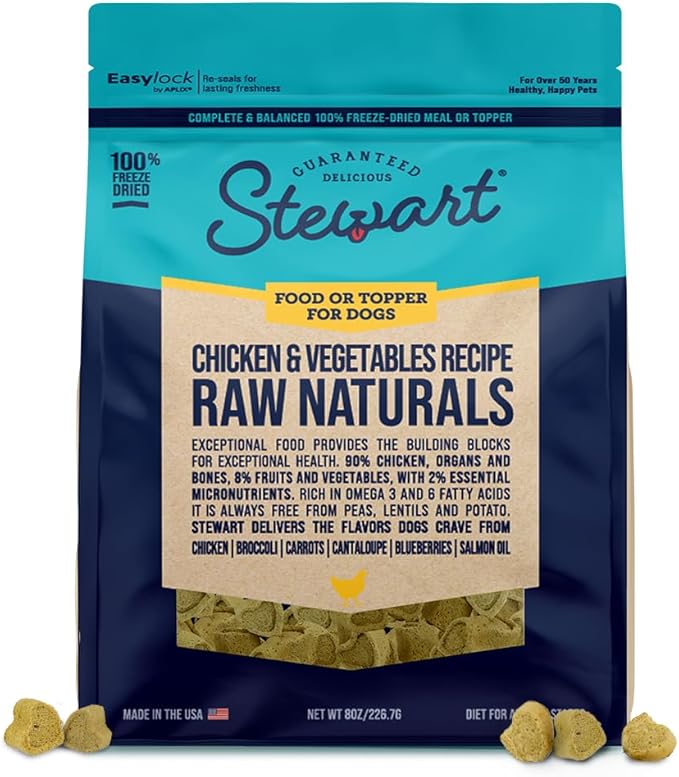 Stewart Raw Naturals Freeze Dried Raw Dog Food or Meal Topper, Chicken & Vegetables Recipe, 8 Ounce Bag, Complete and Balanced Nutrition