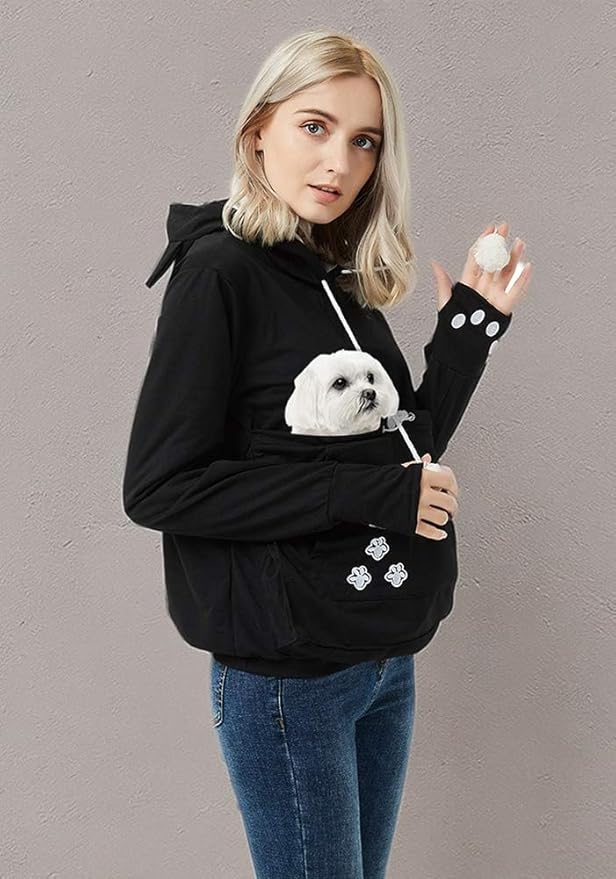 Women Pet Carrier Sweatshirt Puppy Kitten Holding Hoodies Long Sleeve Pouch Tops