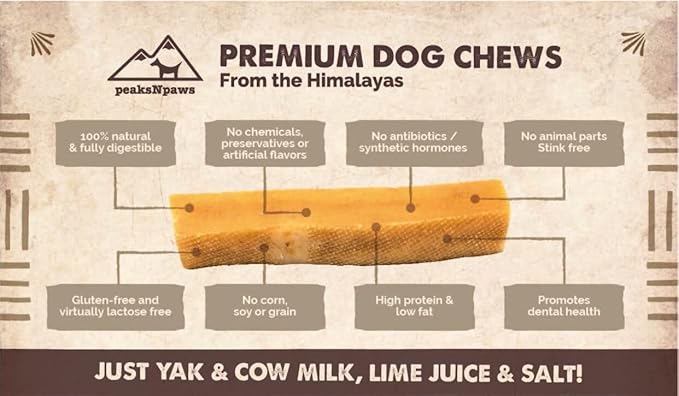 peaksNpaws Premium Yak Cheese Dog Treats - Natural Yak Chews from Himalayan Mountains - Grain Free, Lactose Free - Easily Digestible, 100% Eco-Friendly Packaging (5 Lb. Bag)