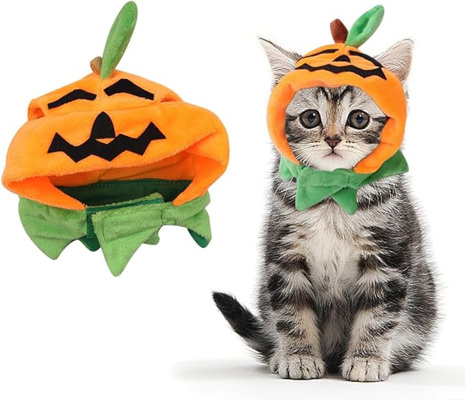 ALIBBON Cat & Dog Halloween Costume - Pumpkin Headdress & Cap Set for Puppy & Kitty Cosplay
