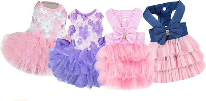Dog Dresses, Fashion Pet Dog Clothes, Striped Mesh Puppy Dogs Princess Dresses (Purple/Pink(4pack), X-Small)