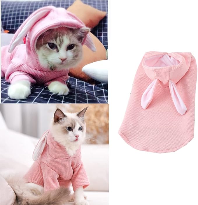 ANIAC Dog Hoodies Sweatshirt with Bunny Ears Spring Puppy Clothes for Small Dog Girl Boy Soft Doggy Sweater Cat Apparel Pet Clothing for Kitten Pomeranian Chihuahua (Large, Pink)
