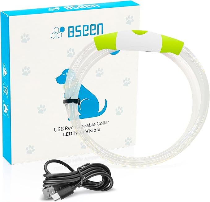 BSEEN Light Up Dog Collar - LED Dog Collar Rechargeable, Glowing Pet Collars for Small Medium Large Dogs, TPU Cuttable Lighted Puppy Collar, Safety Dog Lights for Night Walking (Green 70cm)