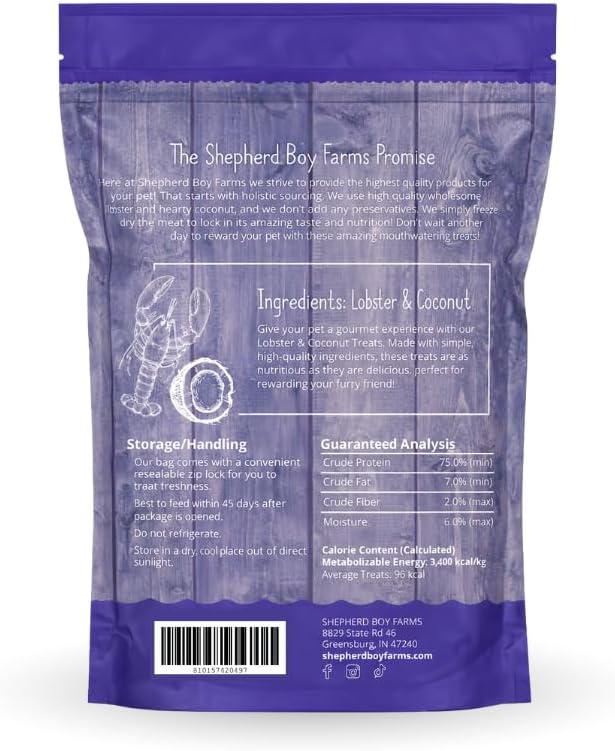 Shepherd Boy Farms Freeze Dried Dog and Cat Treats, Lobster & Coconut, All Natural Freeze-Dried Dog Treat & Snacks, Made in USA, Two Ingredients, High in Protein, 2oz