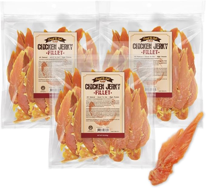 Gootoe Dog Treats, Chicken Jerky for Dogs - Dog Training Treats; High-Protein, Gluten-Free, Hypoallergenic, Grain-Free, Chicken Fillets, 1 lb (Pack of 3)