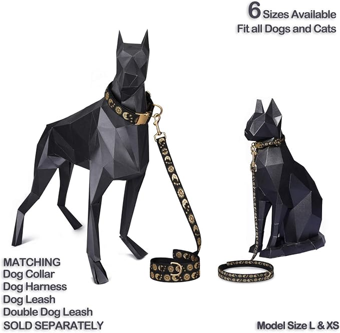 waaag Pet, Moons Stars Suns Dog Collar Cat Collar, Multiple Designs Crescent Celestial Dog Cat Collar Leash Harness