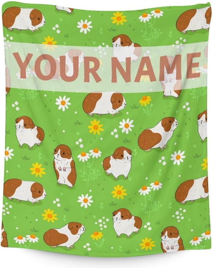 Personalized Guinea Pig Blanket with Name - Soft, Fuzzy & Warm - 50"x60" Throw Size Blanket for Bed, Couch, Sofa - Green Cute Throw Gifts for Adults, Kids